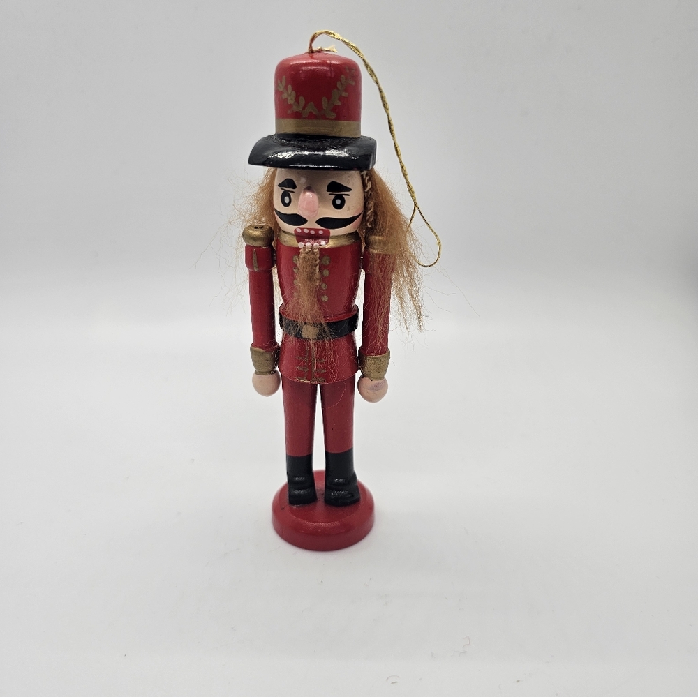 Vintage Wooden Nutcracker Christmas Soldier Red uniform with Beard 5" Ornament